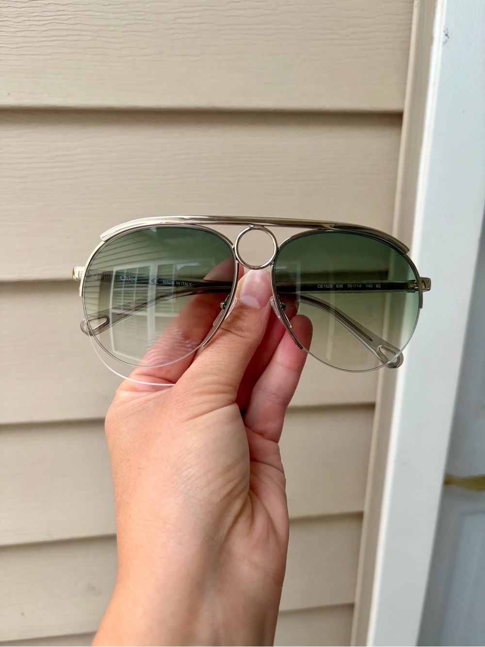 Chloe Gold Frame Aviator Sunglasses with Green Gradient Lenses